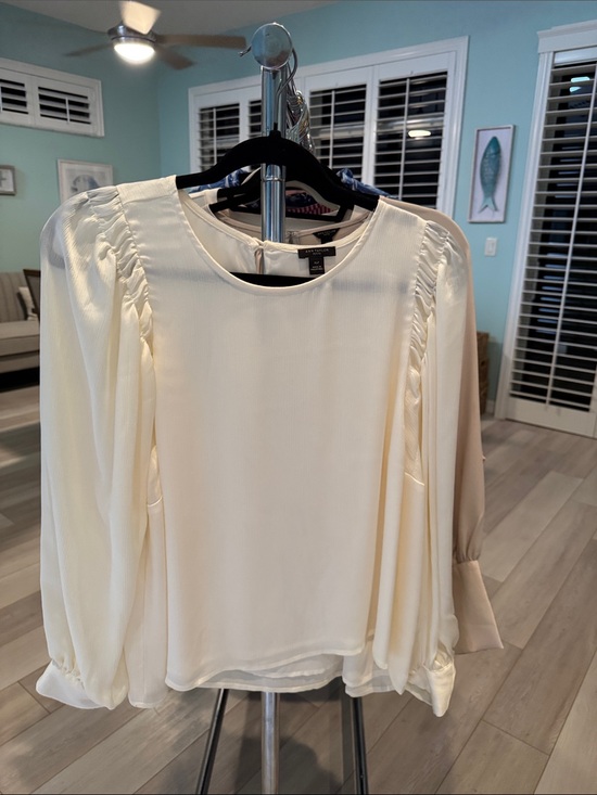 Ann Taylor Tops - Ann Taylor Cream Long-Sleeve Pleated Blouse